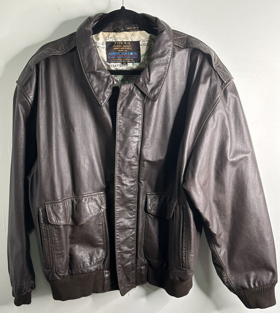 American Born Brown Leather Type A-2 Bomber Flight Jacket Coat Size XL