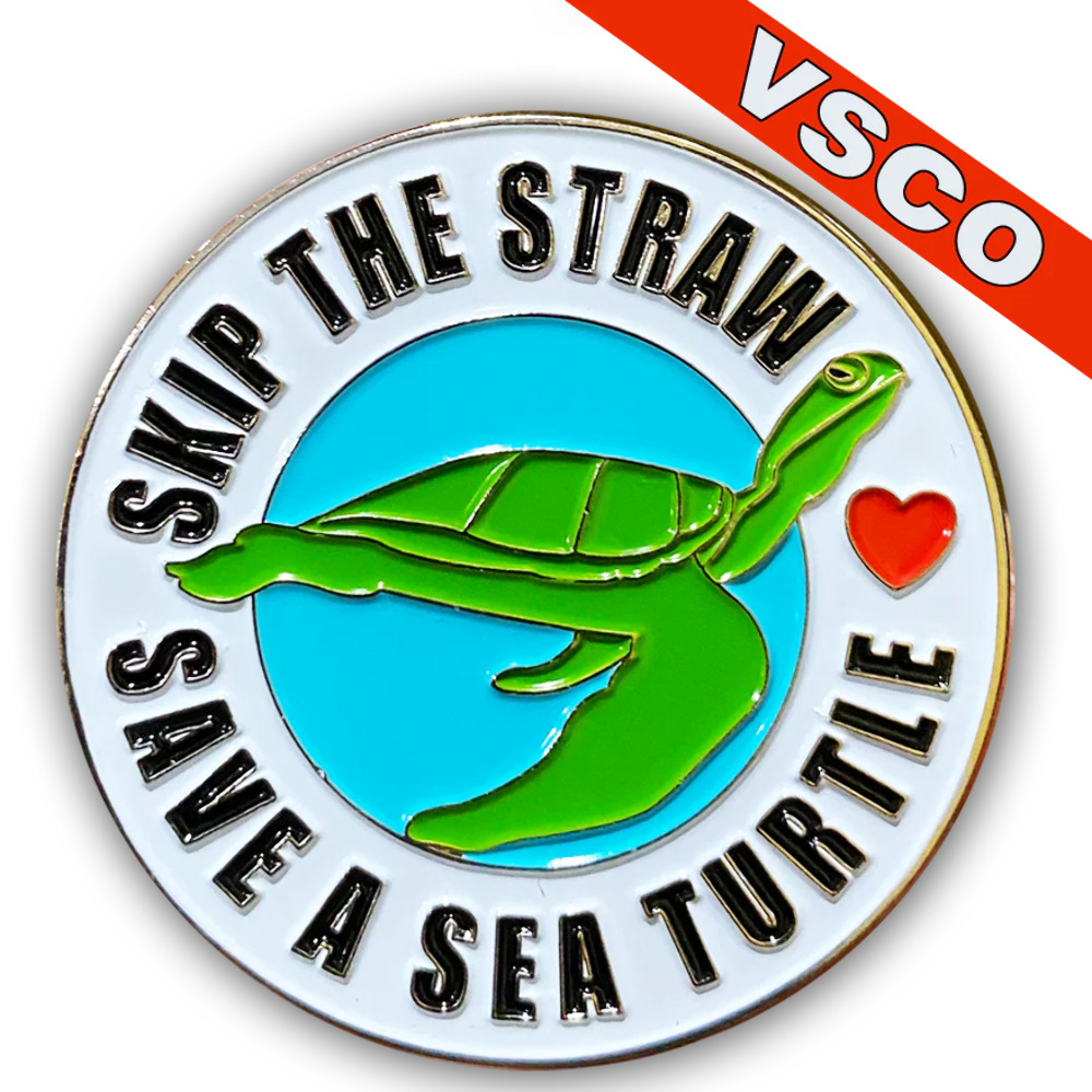 JJ-022 Skip the Straw Save The Sea Turtles pin for your shirt, hat or Fjallraven