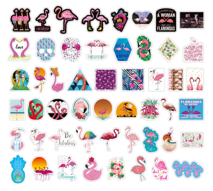 50 PCs Flamingo Luggage Notebook Laptop Car Sticker-No Duplicate