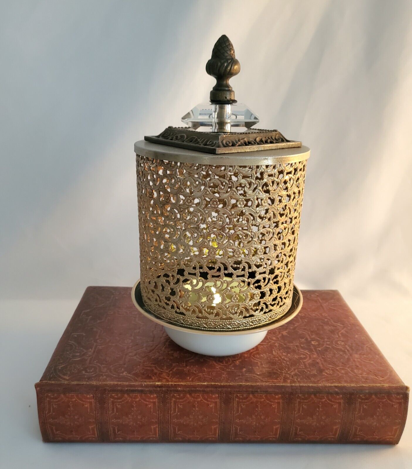 Vintage Brass Pewter Candle Holder W/ Incense Resin Burning Bowl
