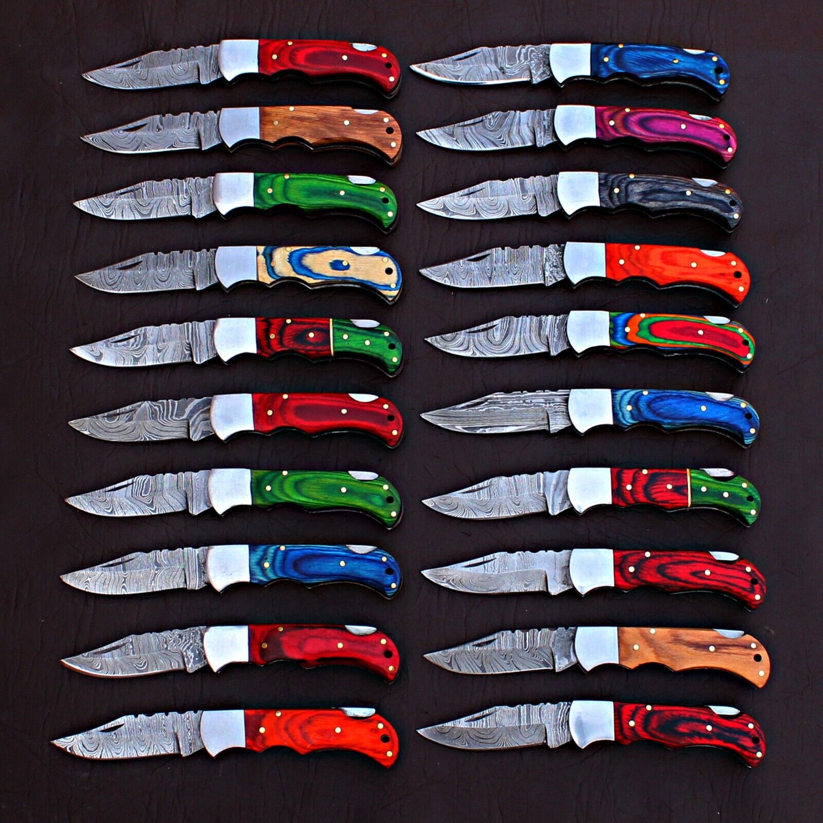 LOT OF 20 CUSTOM HANDMADE DAMASCUS STEEL HUNTING FOLDING KNIFE W/Sheath 558