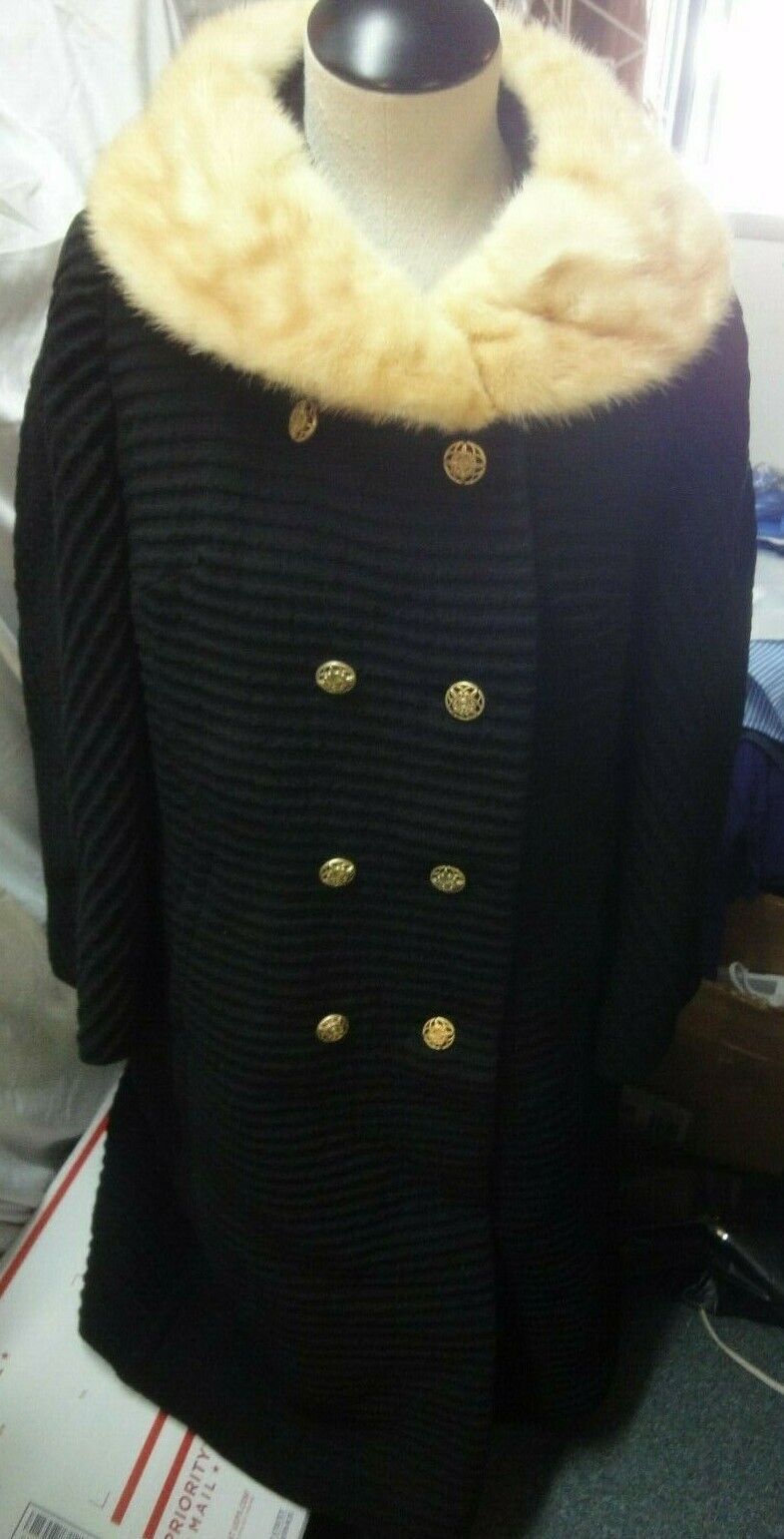 womens vintage black longer coat union made fur neck