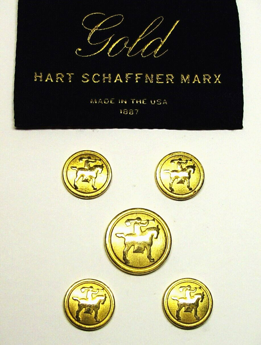 HART SCHAFFNER MARX replacement buttons, 5 pcs gold tone buttons Good Used Cond.