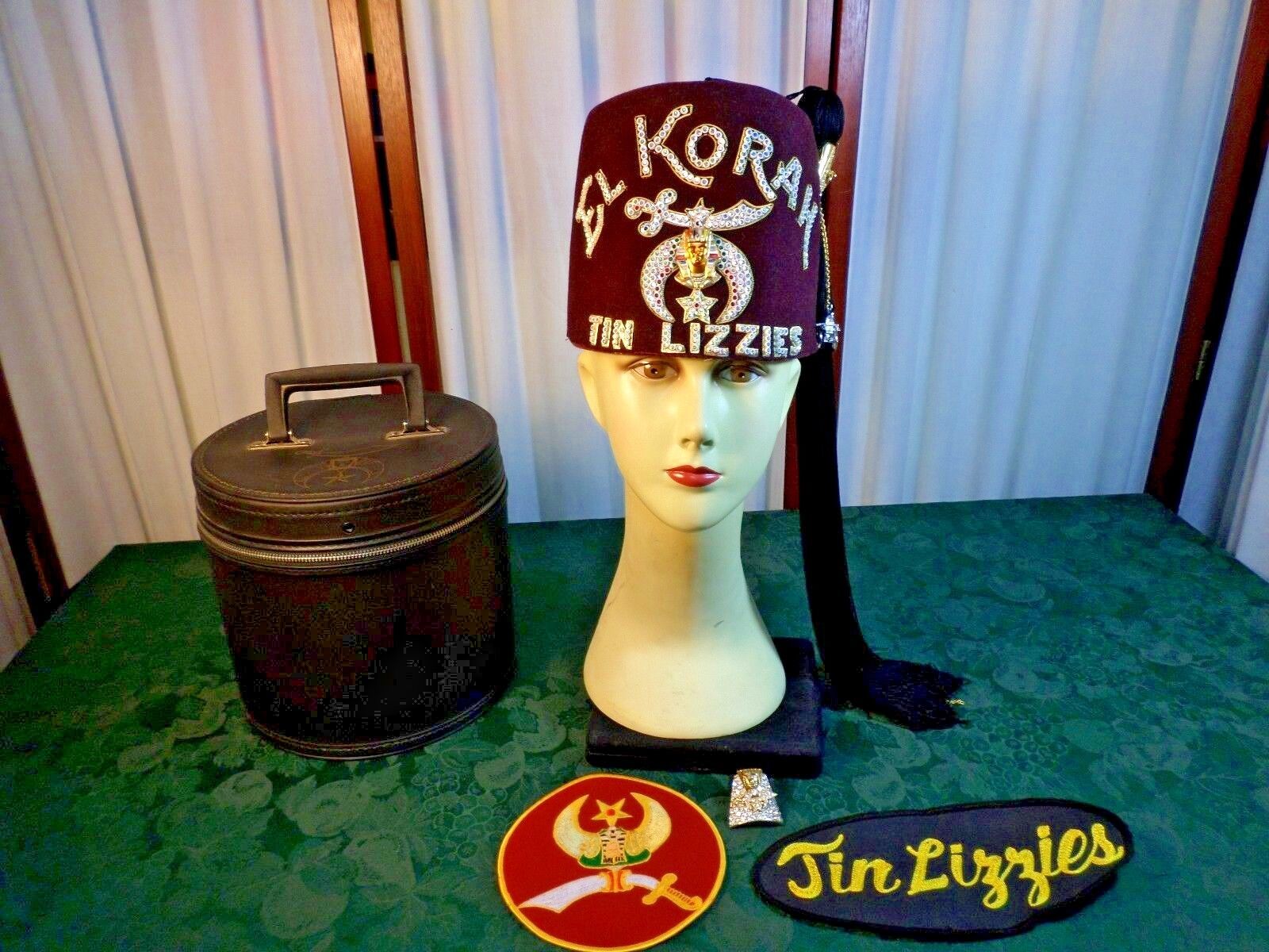 Vintage El Korah Tin Lizzies Fez Hat Plus w/Zippered Case-Size 7 1/8