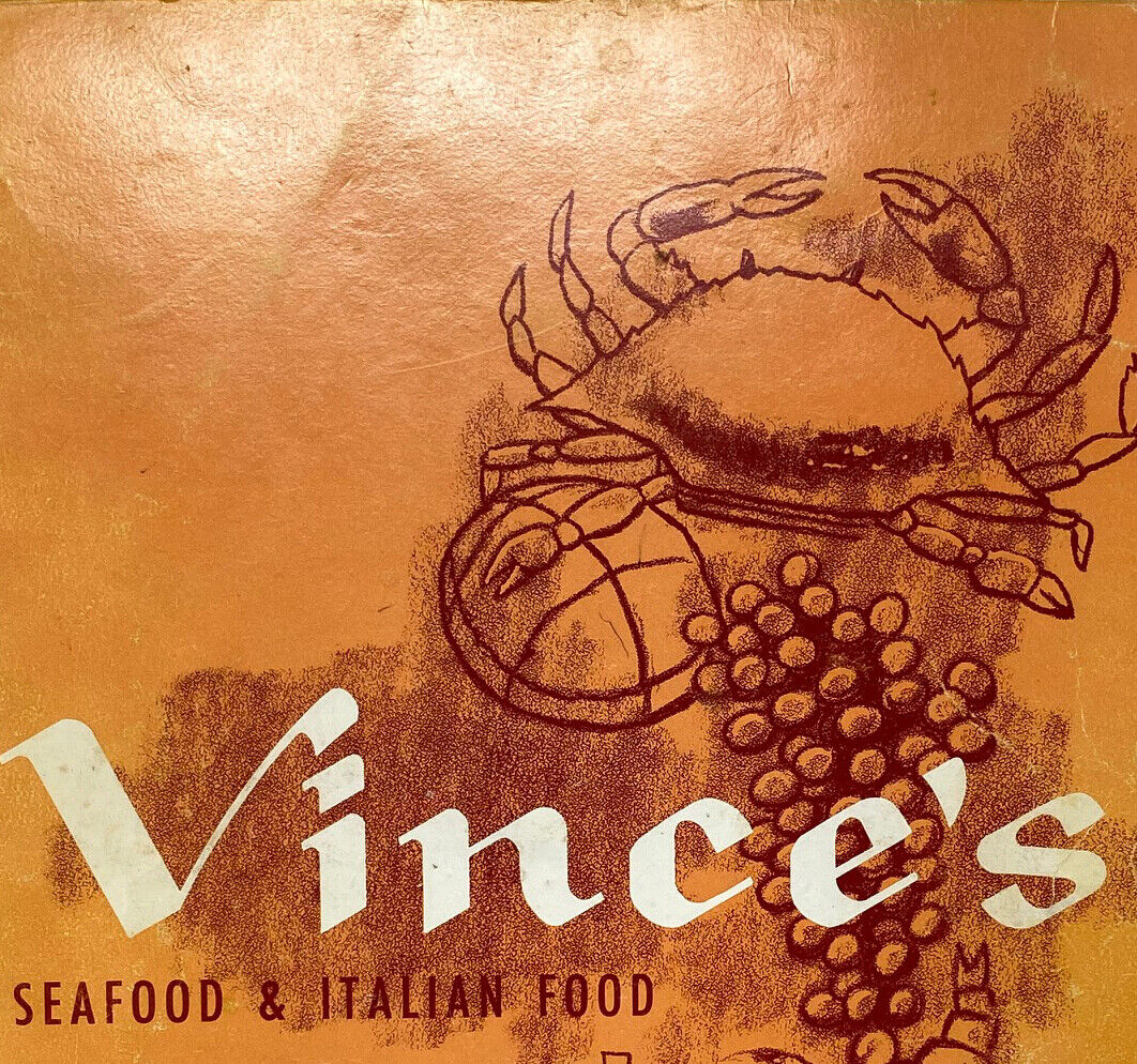 Vintage 1970s Vince\'s Seafood Italian Restaurant Menu El Camino Real San Mateo