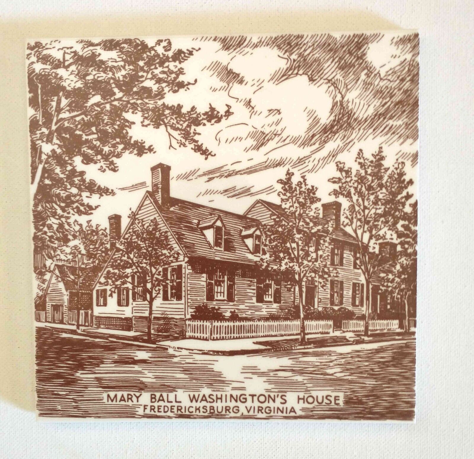 Mary Ball Washington's Home On 6 Inch Hand Glazed Tile.  (Mother Of George)