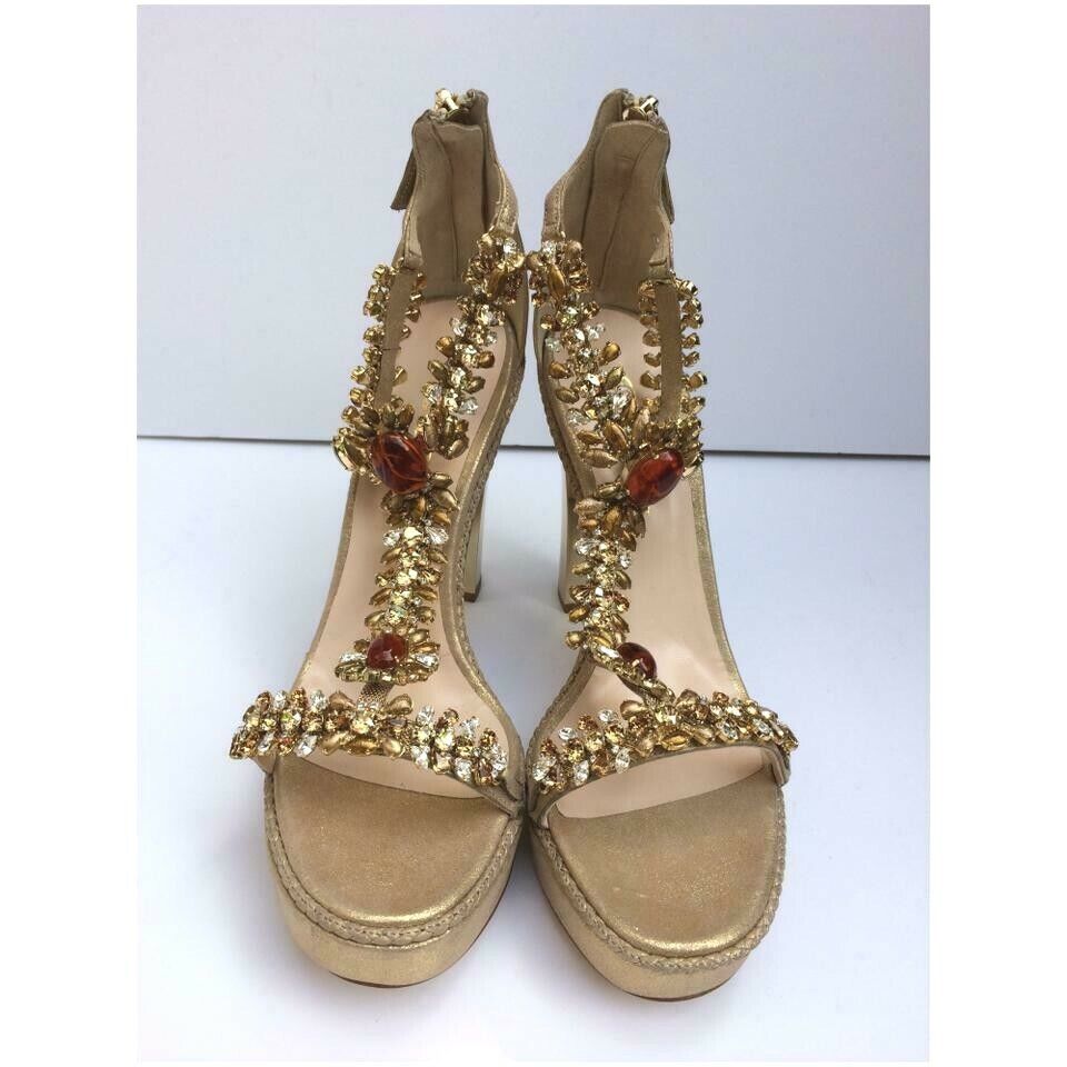 Oscar de la Renta New Crystal & Jewel Embellished Gold Sandal (Size:41EU/11US)