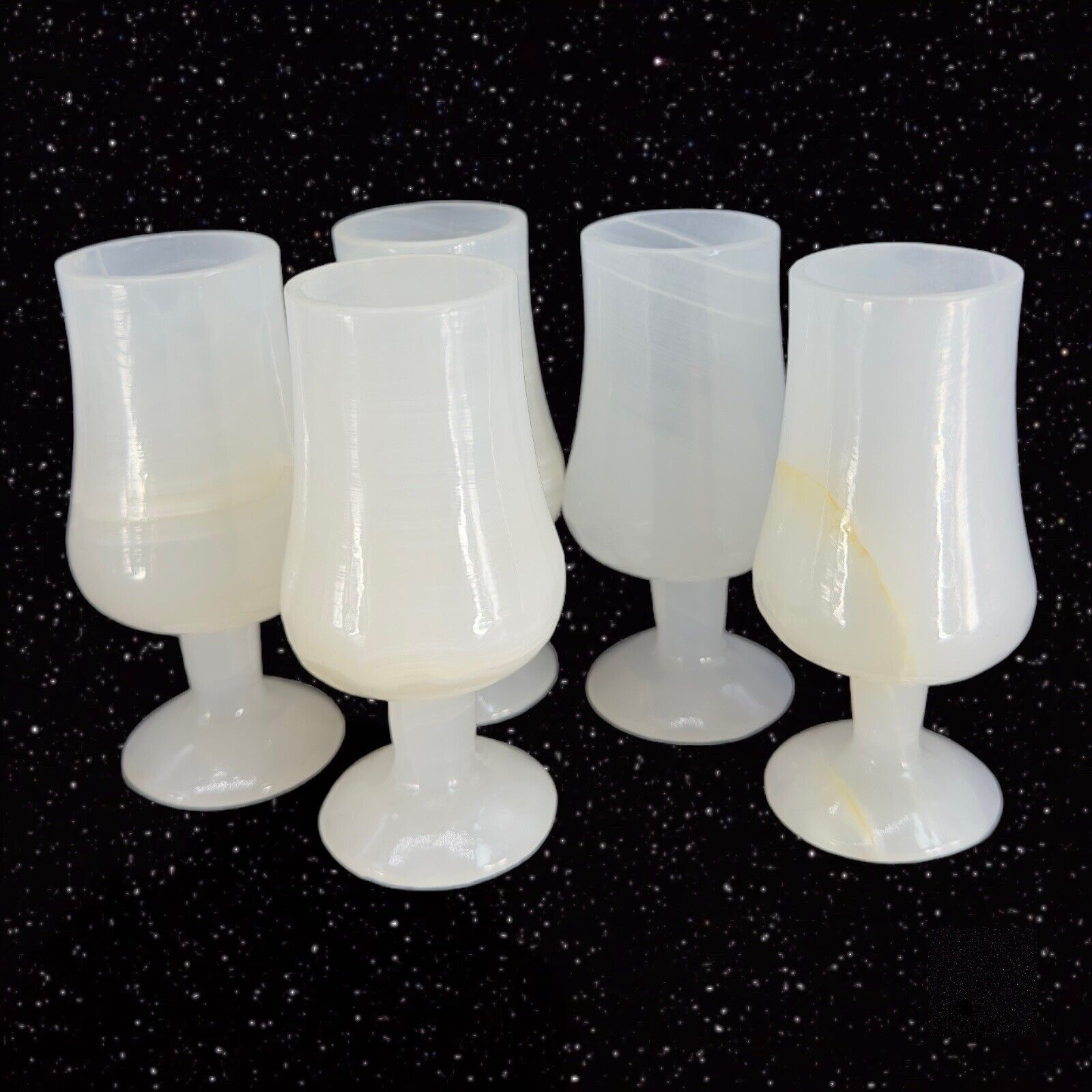 White Onyx Mini Tequila Shot Cups with Swirl Set of 5 Merida Yucatan Mexico VTG