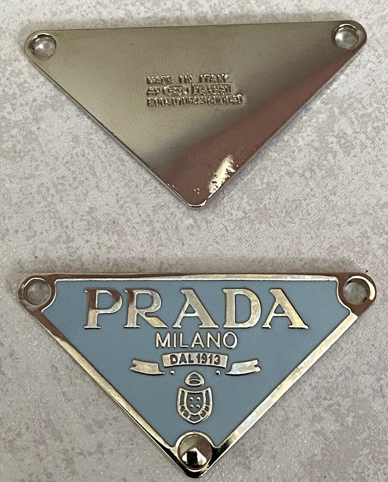 LOT of 2 Prada Milano Logo little  Button Plate Metal Emblem Triangle Plate