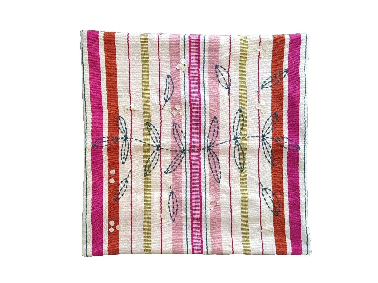 Gudrun Sjoden Pillow Case Striped Embroidery Cotton 52*52cm 20.5*20.5in