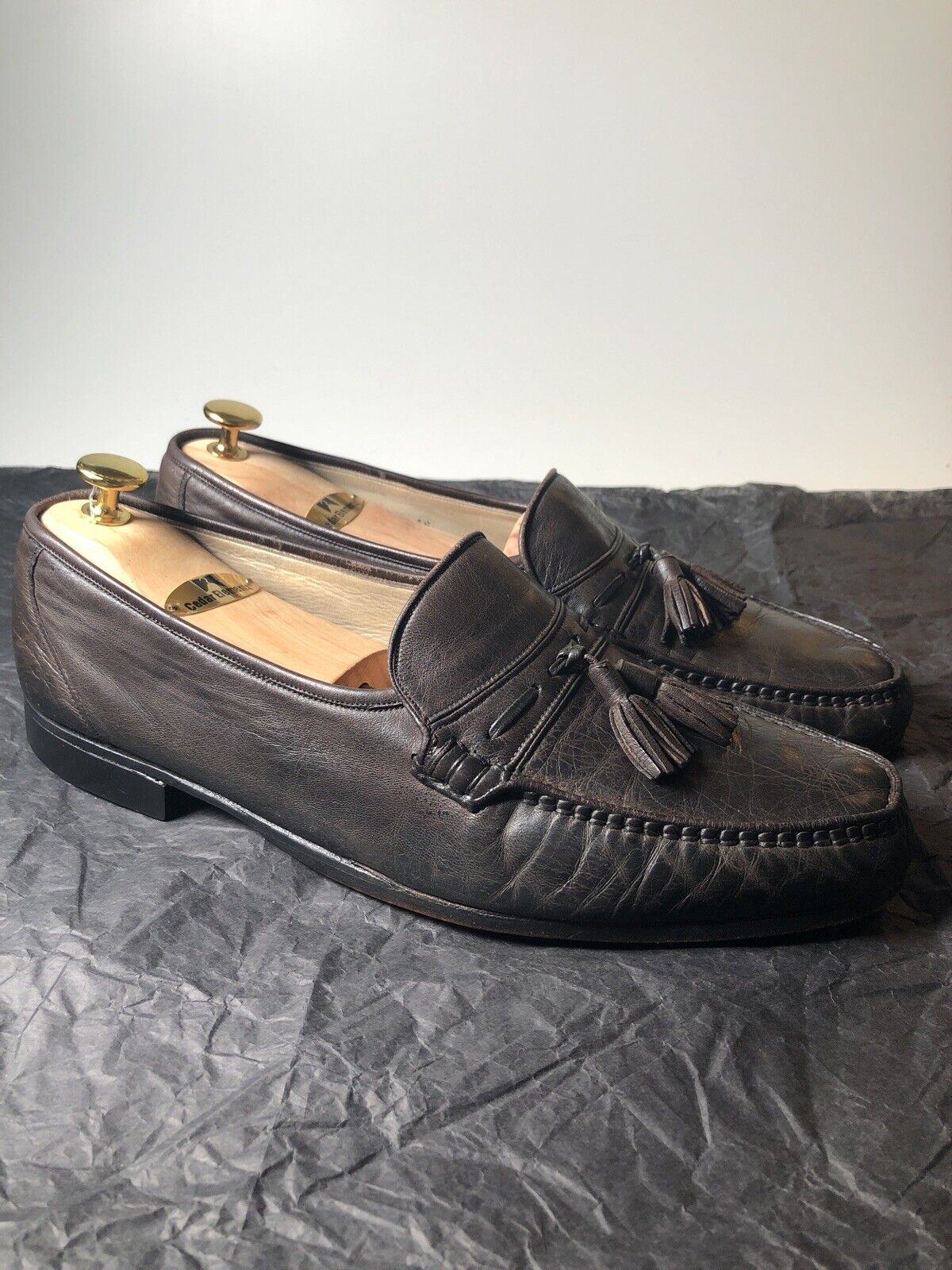Bally $595 Brown Leather Re-Soled Tassel Loafers Mens Size 11 M