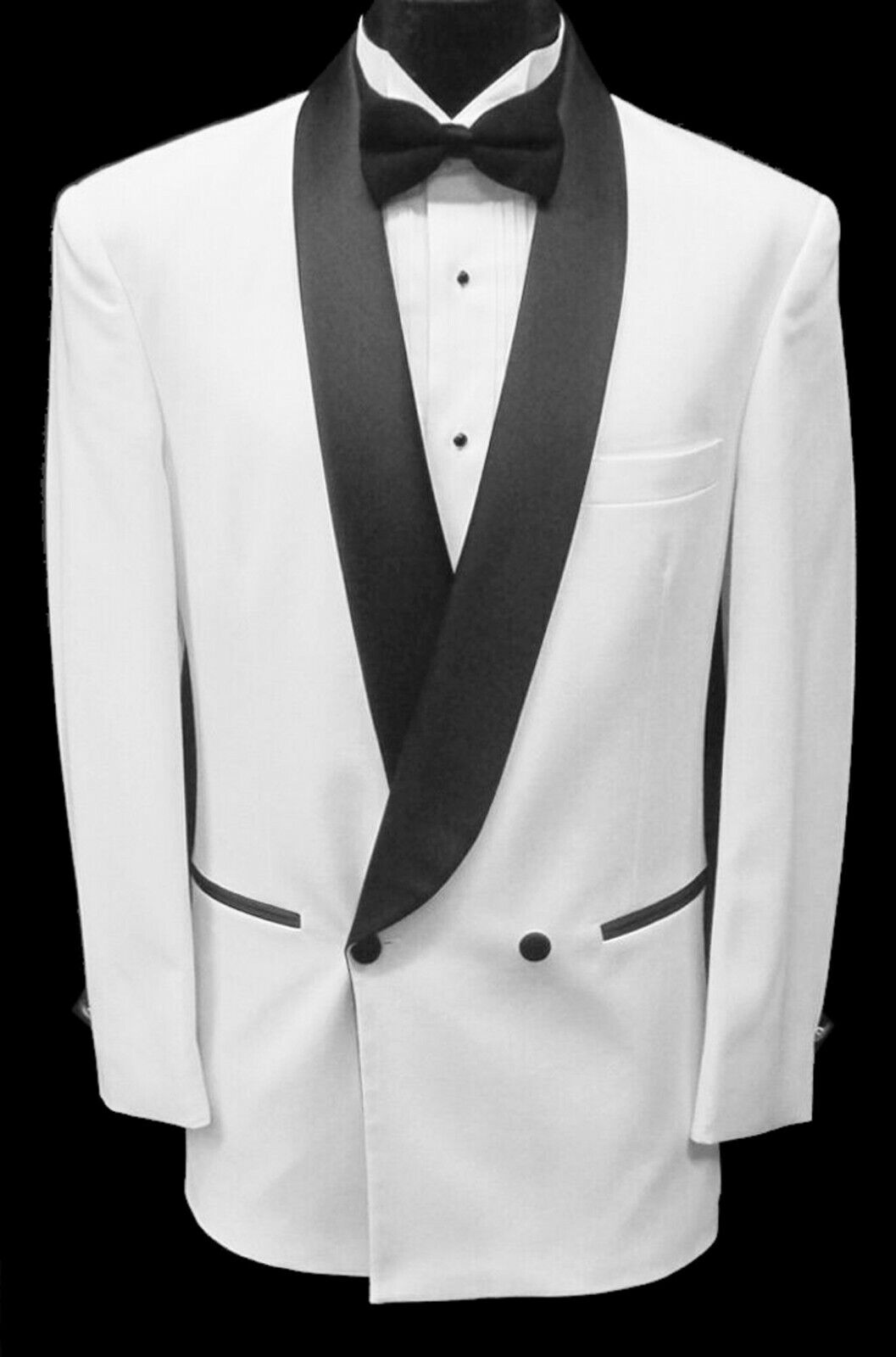 Men\'s White Double Breasted Tuxedo Jacket with Black Satin Lapels & Trim 37L