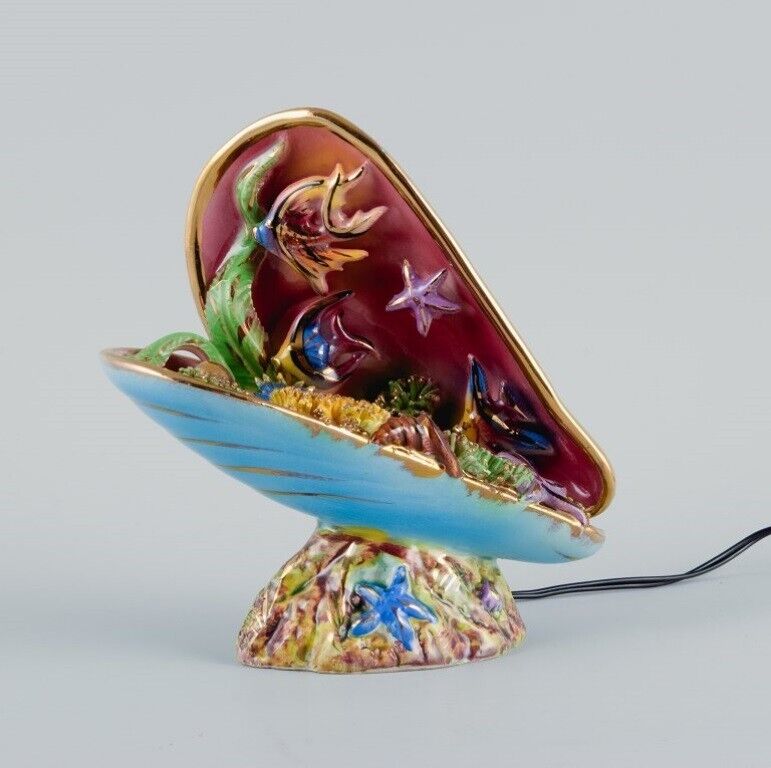 French lamp in the shape of a seashell with fish and aquatic plants. Ca 1960s