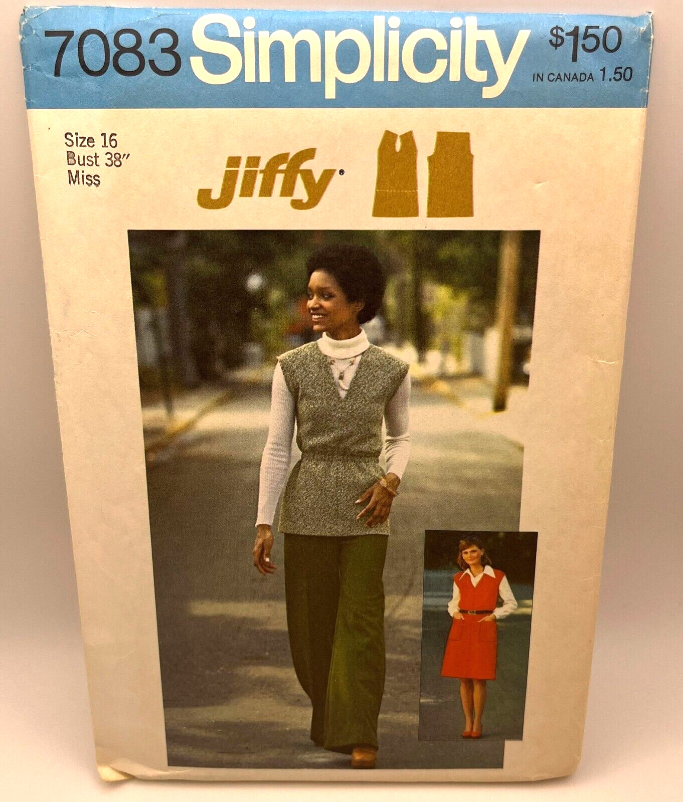 Simplicity Pattern 7083 Jiffy 70's Pullover Jumper Vest Wide Pants Sz16 Bust 38