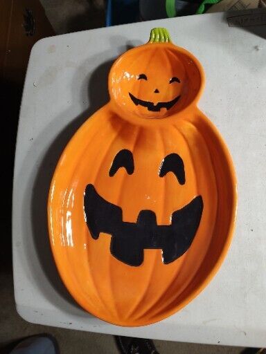 Dennis East Season of The Witch Ceramic Pumpkin/Jack O\'Lantern Oblong Candy Dish