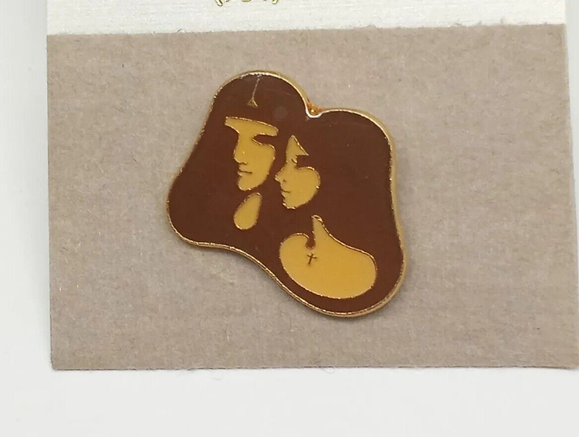 Vintage Ramona Pageant Lapel Hat Pin Gold Tone Metal Two Nuns Hemet California