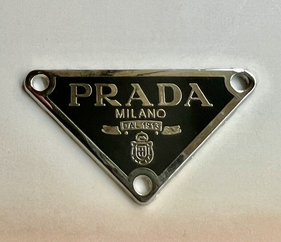 1 Prada Milano Logo little Button Plate Metal Emblem Triangle Plate Vintage