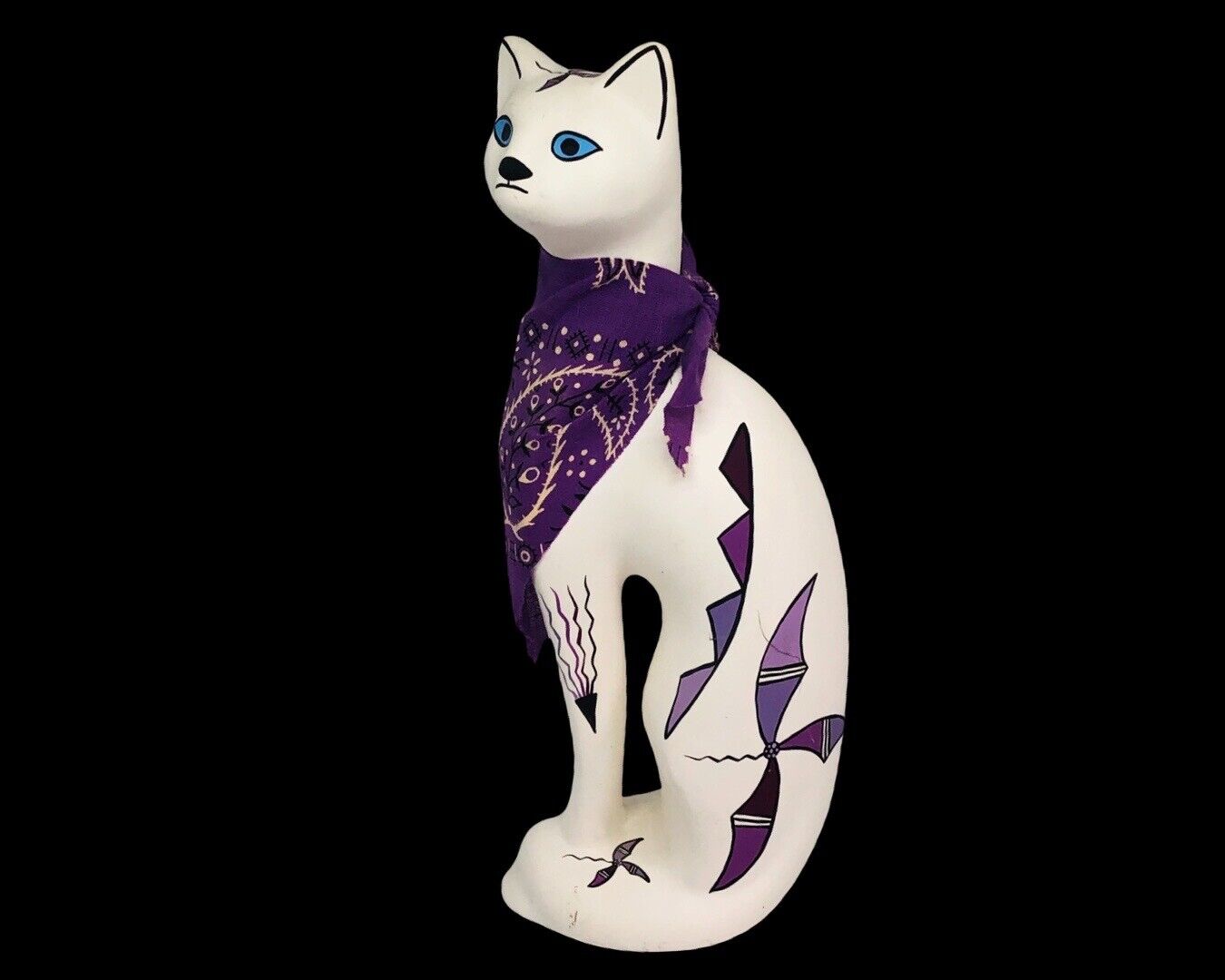 Vintage Native American Acoma New Mexico Pottery Cat Signed Sculpture Cat Lovers