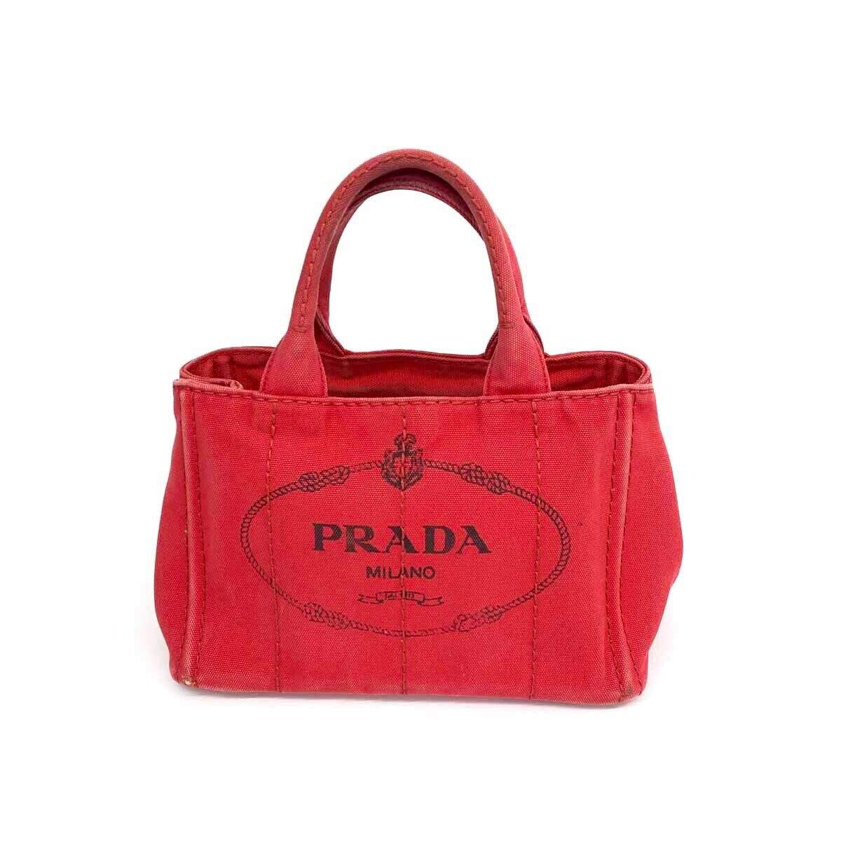 Authentic PRADA Canapa Canvas Tote Hand Bag S Pink Used VG