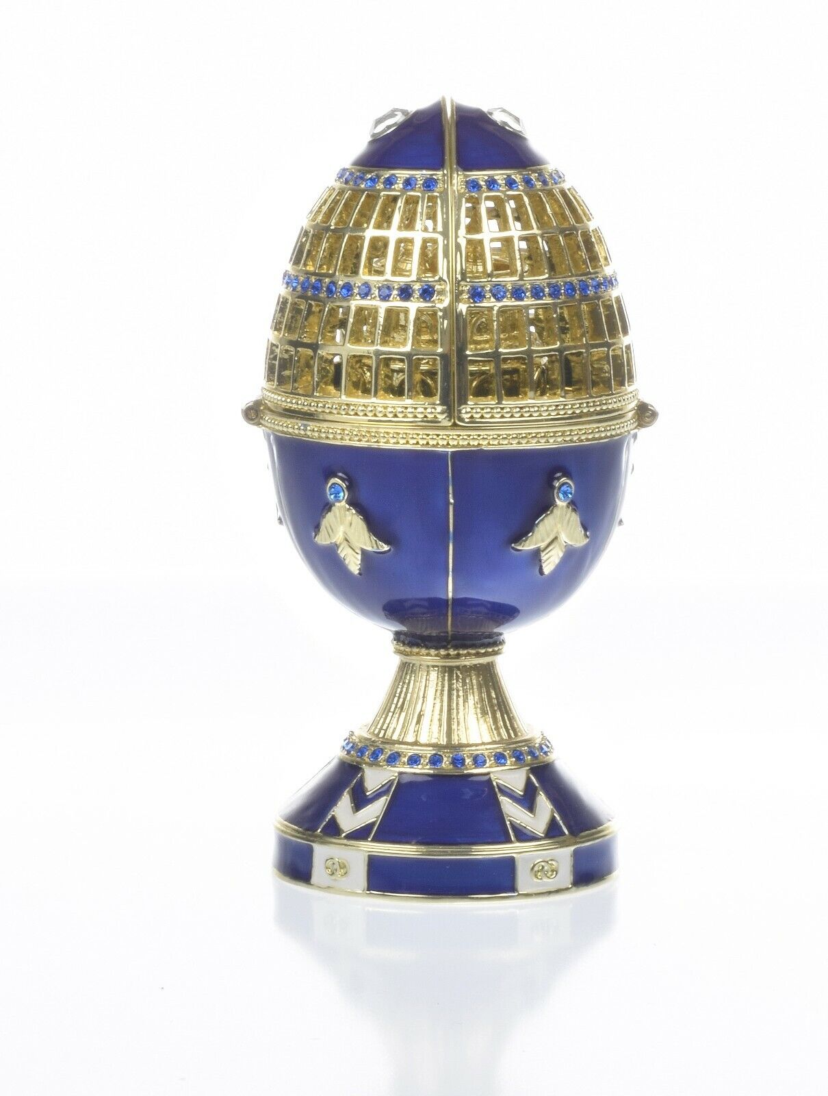 Blue Faberge Egg & castle Trinket Box Handmade by Keren Kopal Austrian Crystals