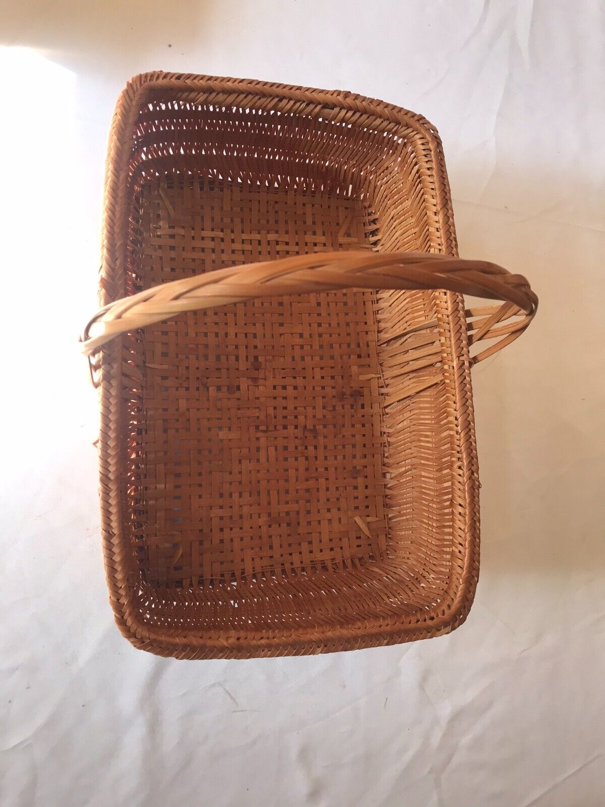 Vintage Woven Bamboo Rattan Basket Tray Box w/ Handle for Fruit Flower Vegetable