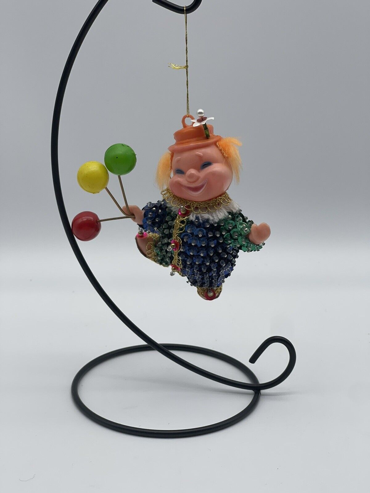 Vintage Beaded Plastic Balloon Clown Christmas Ornament 