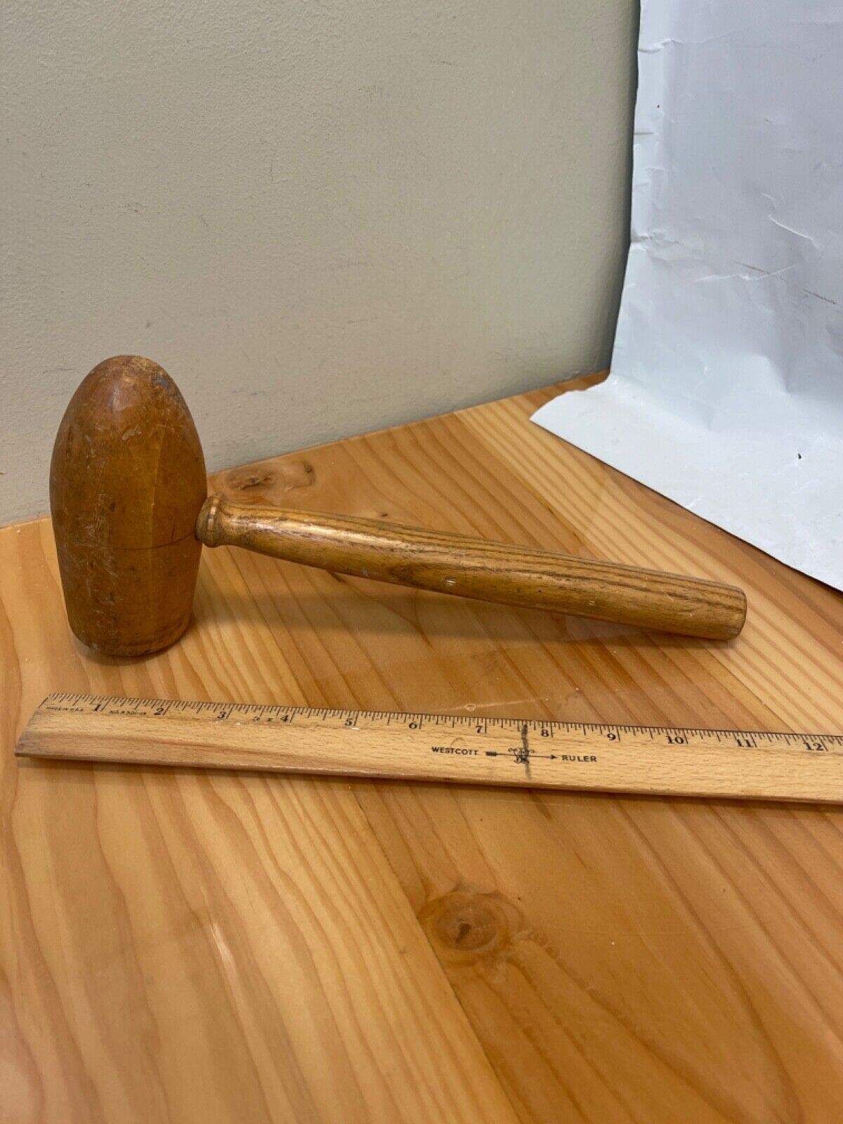 vintage wooden Solid wood mallet w/Round Wood end & Flat End 11” Long
