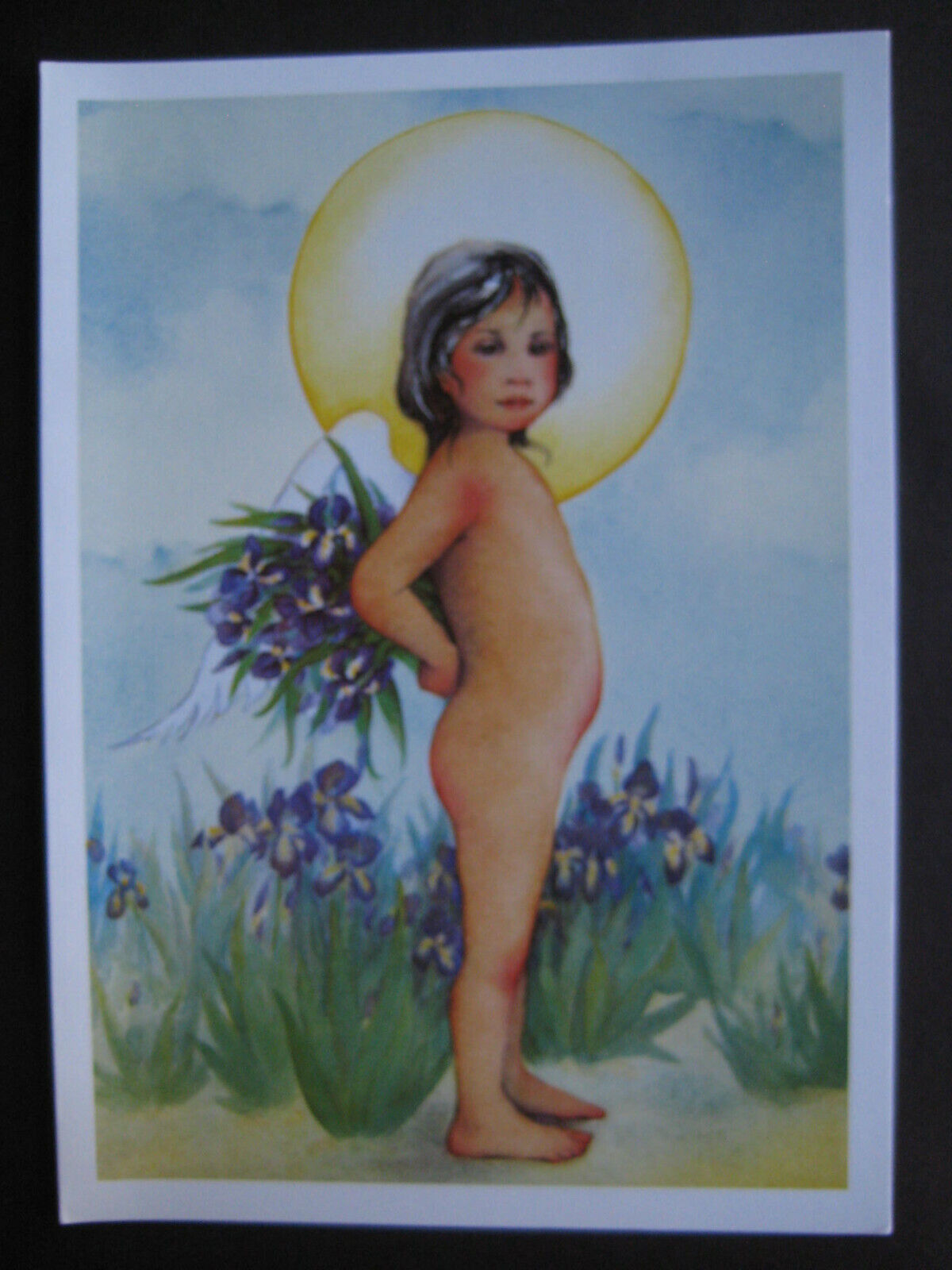  UNUSED greeting card By Sasha St. John BLANK Gentle Soul - Angel w/ Irises