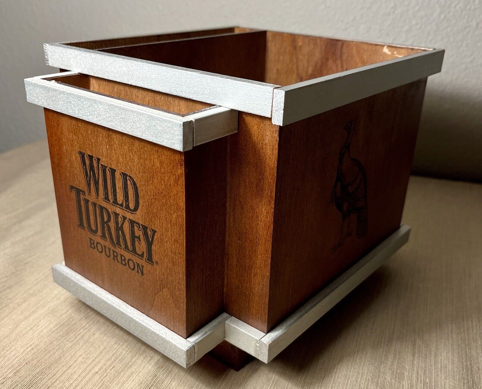 Wild Turkey Bourbon Whiskey Wood Napkin & Straw Holder Bar Caddy *NEW* Barware