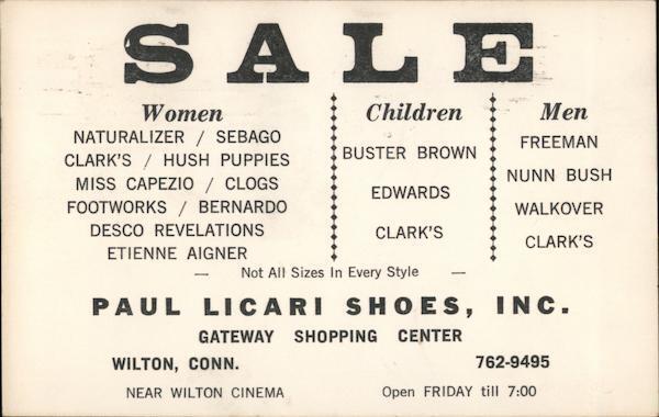 1979 Wilton,CT Paul Licari Shoes,Inc. Fairfield County Connecticut USPS Postcard