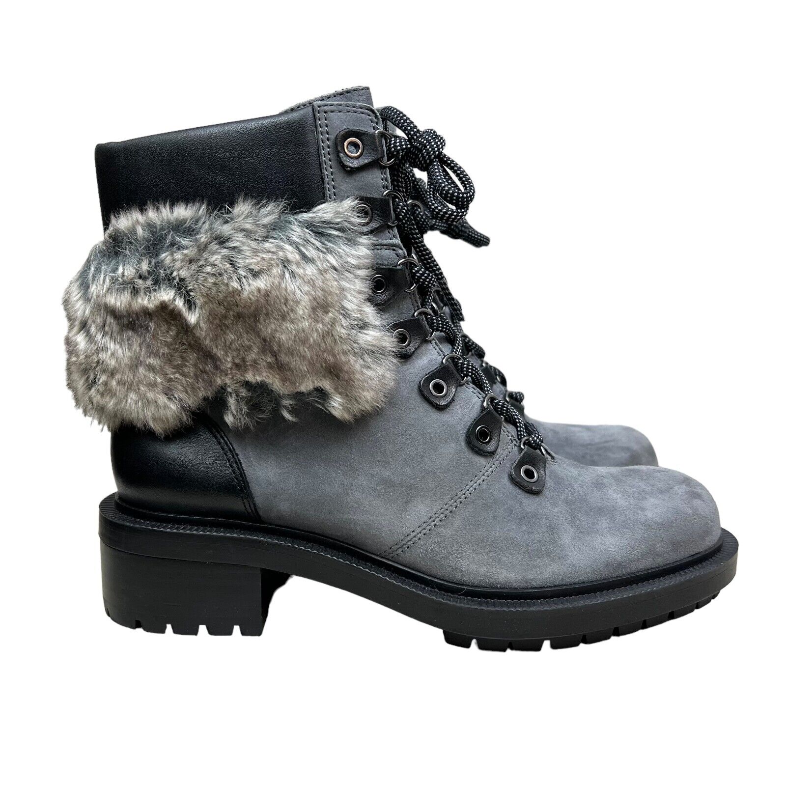 Botkier Madigan Boots Waterproof Leather Faux Fur Trim Slate Gray Women Sz 8M