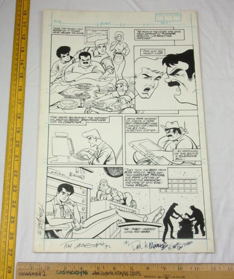 SPEED RACER 1980s ORIGINAL comic book art SIGNED family dinner Spritle Chim Chim