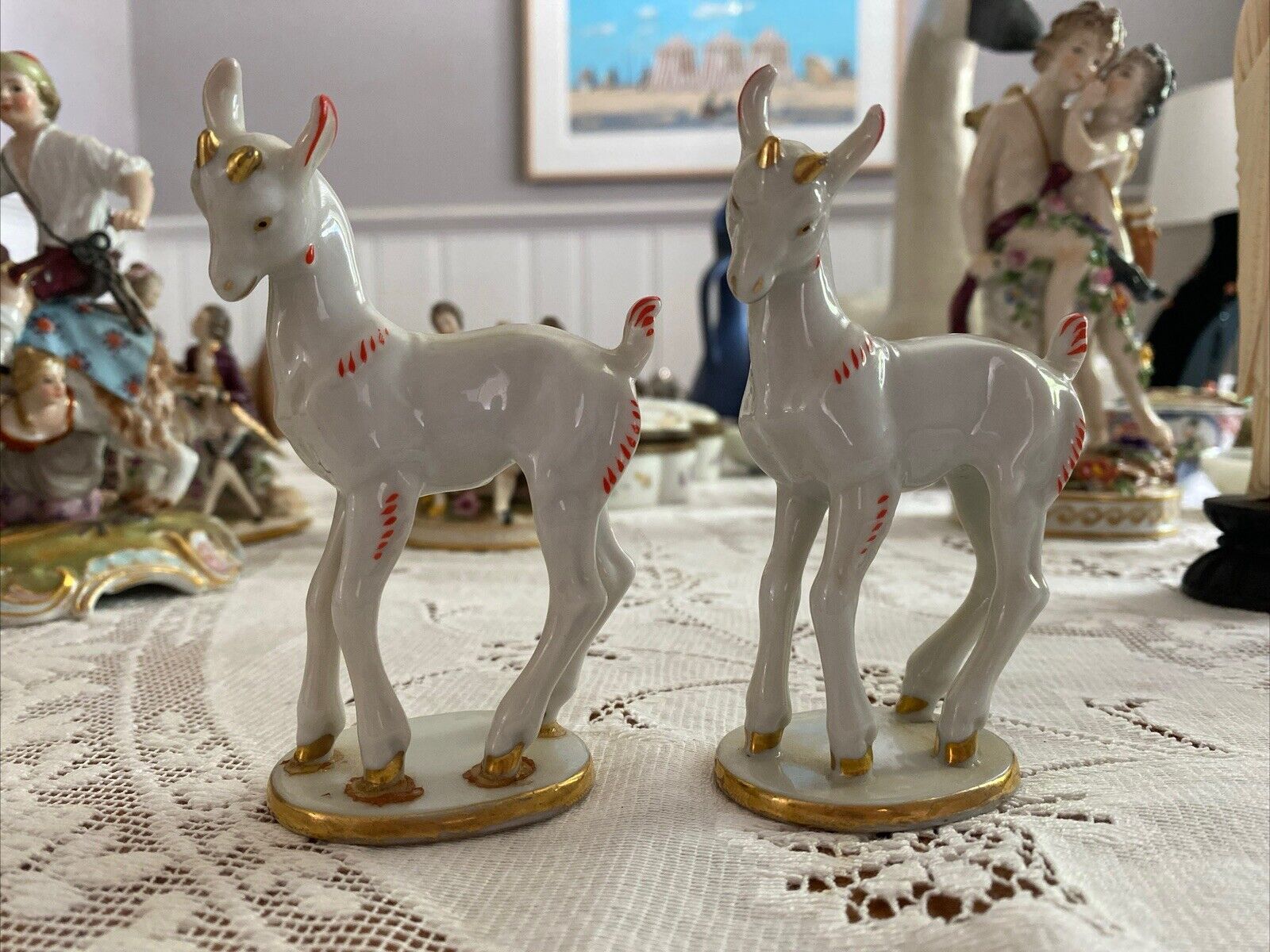 Pair Antique Fasold & Stauch German Porcelain Figurine Goats