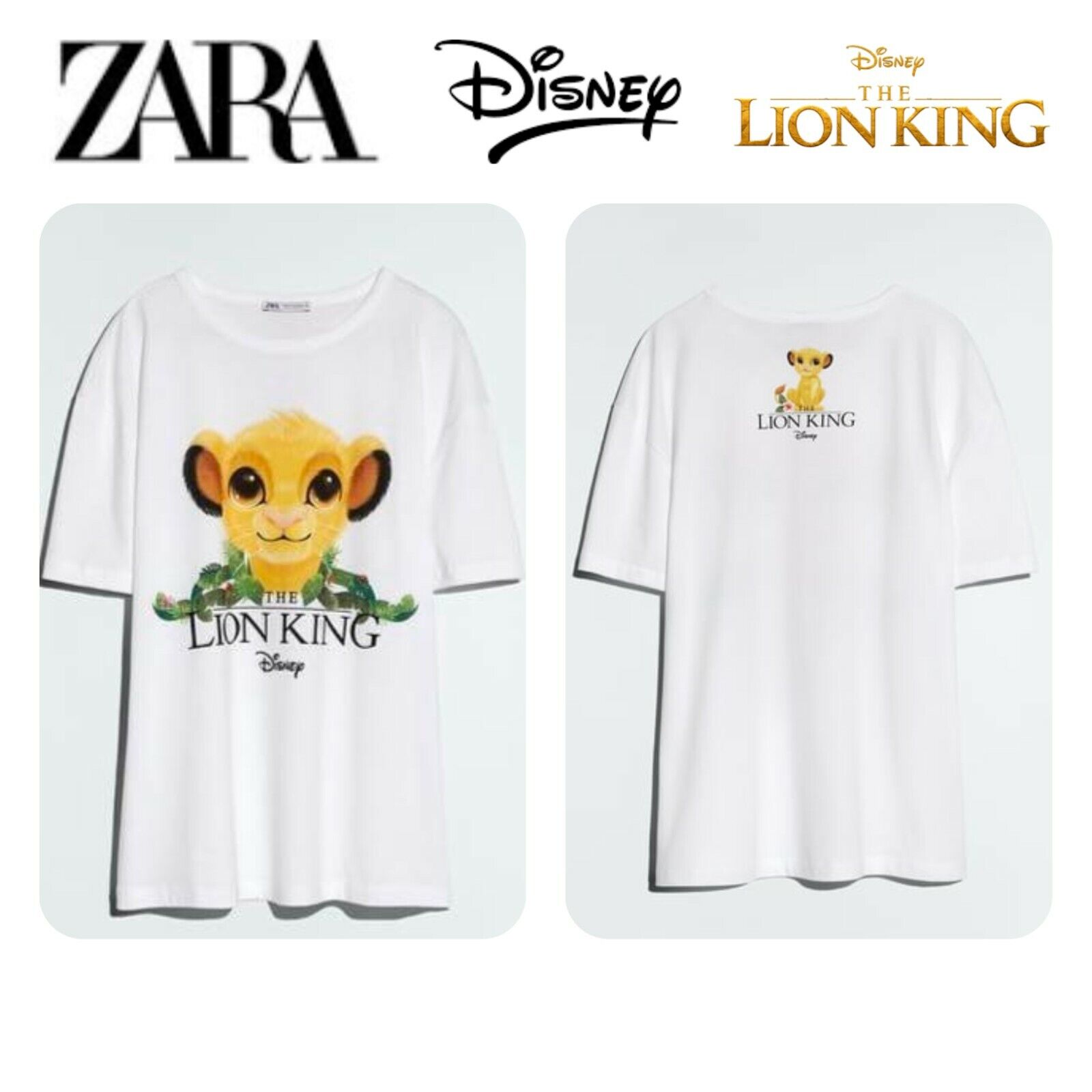 🆕️ZARA X DISNEY Women's THE LION KING Simba T-Shirt LARGE White Africa Cubs🆕️