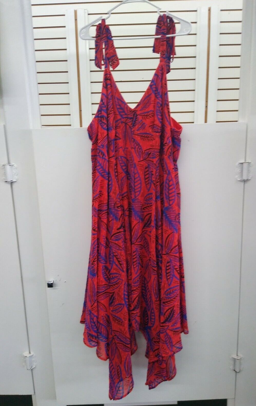 Alexis For Target Dress 2X Tropical Leaf Tie Strap Asymmetrical Hem Orange Blue