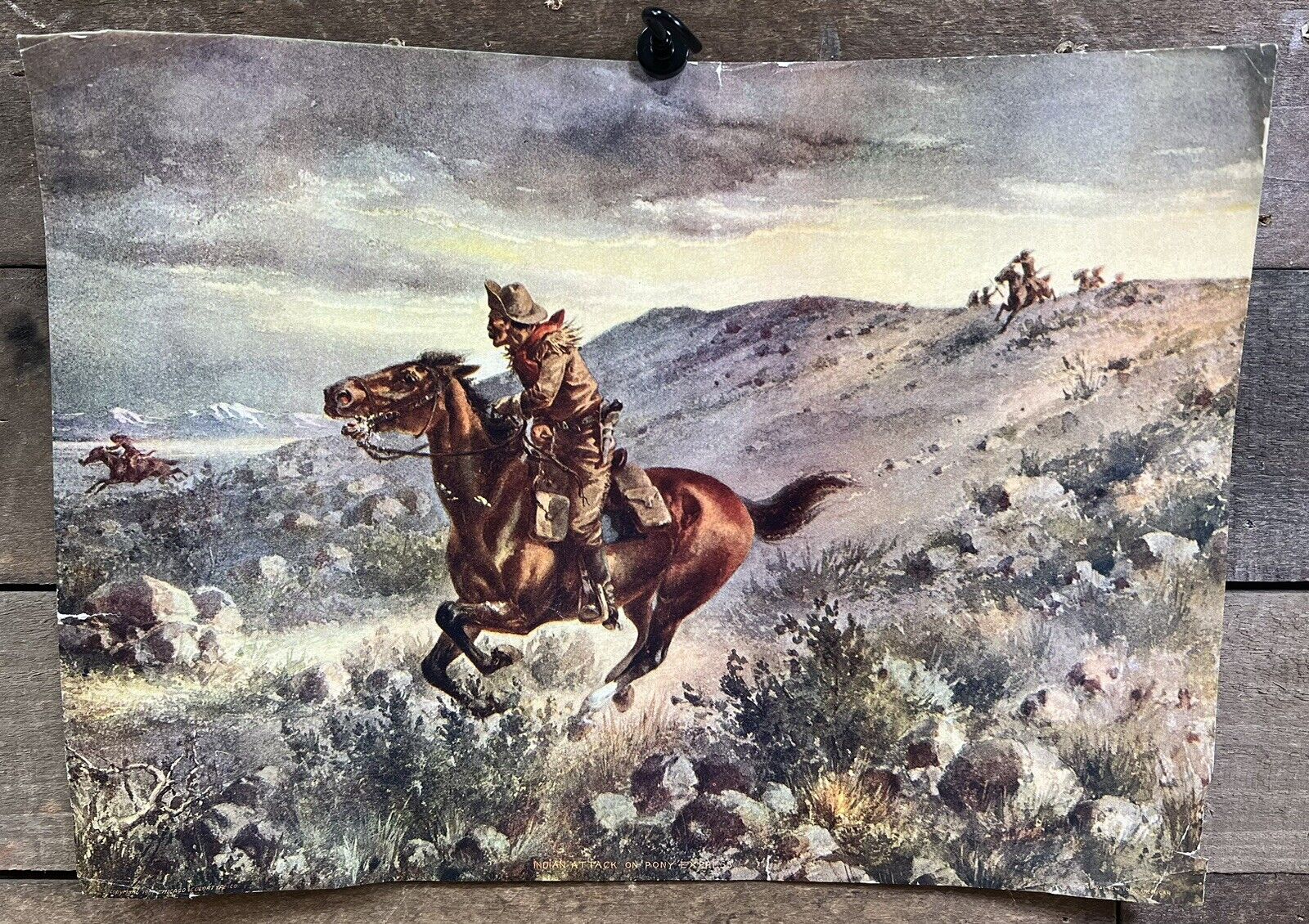 Antique Pony Express 1901 Chicago Colortype Co. Horse Old West