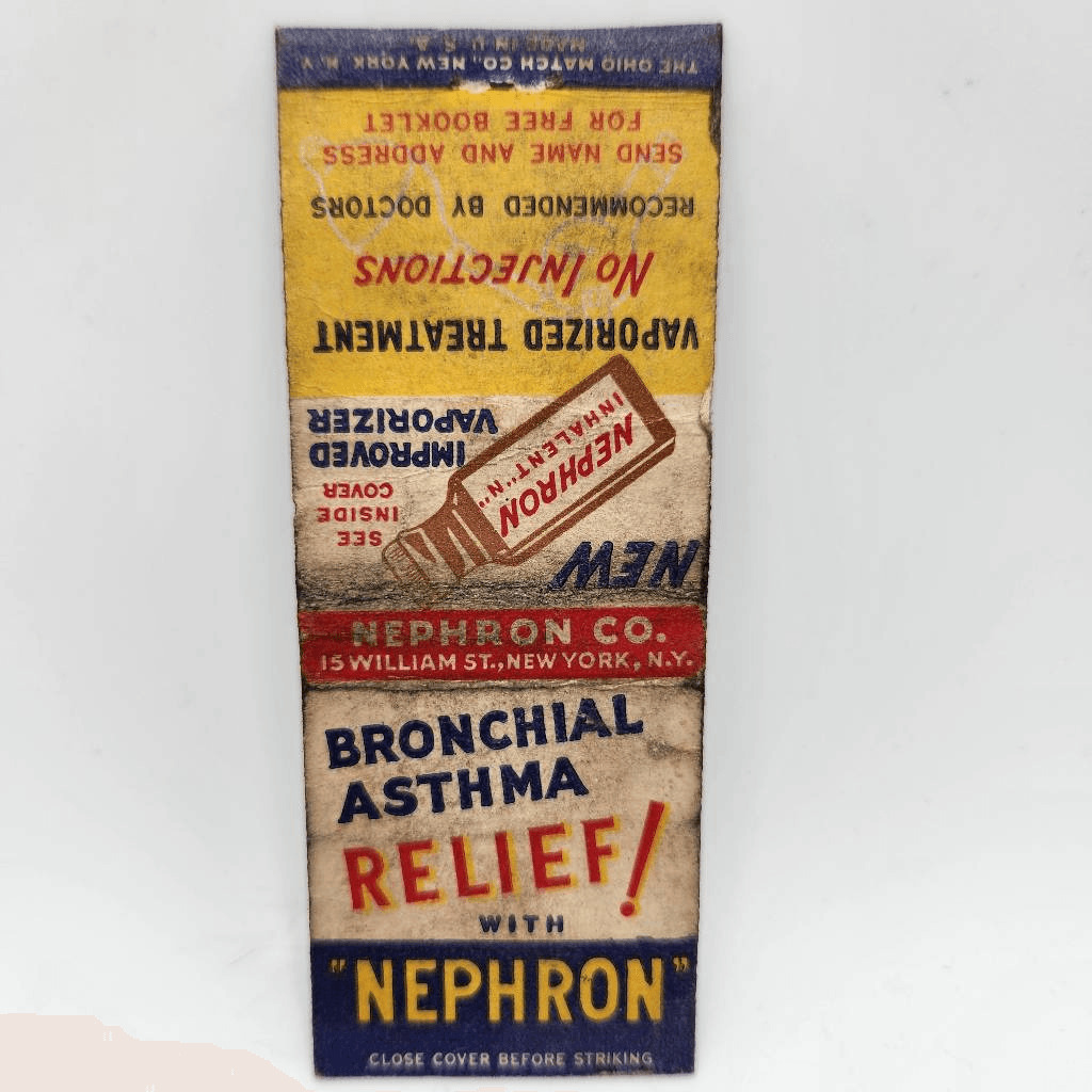 Vintage Bobtail Matchcover Nephron Bronchial Asthma Relief
