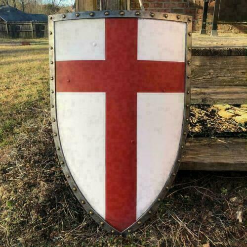 Vintage Red Cross Shield Medieval Knight Battle Armor Replica Shield