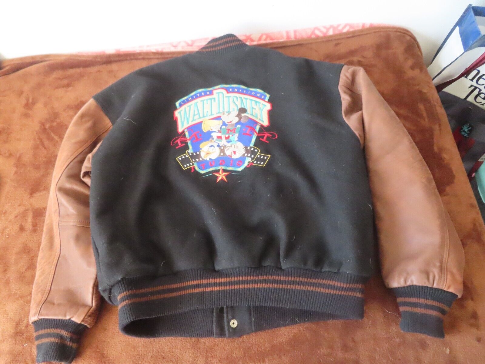 Vintage RARE Disney Studio Editions Mickey TV Leather Jacket Varsity Letterman L