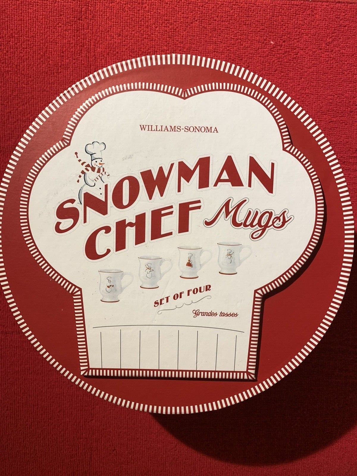 Williams Sonoma ‘Snowman Chef’ Set Of 4 Holiday Christmas Mugs New In Open Box