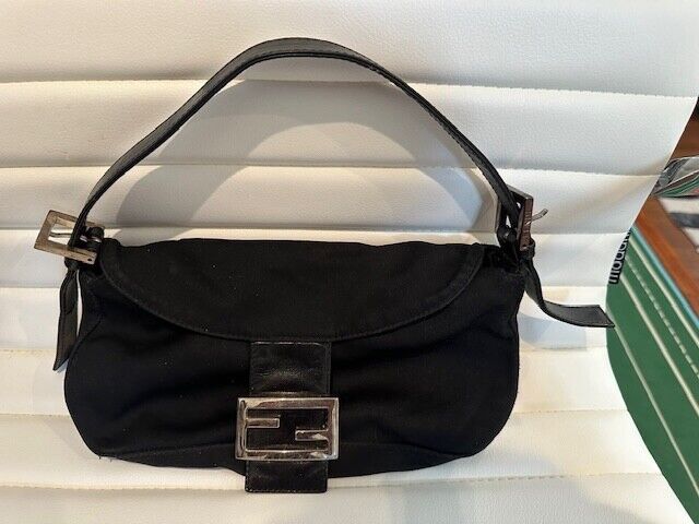 Fendi Black Baguette Cloth Handbag
