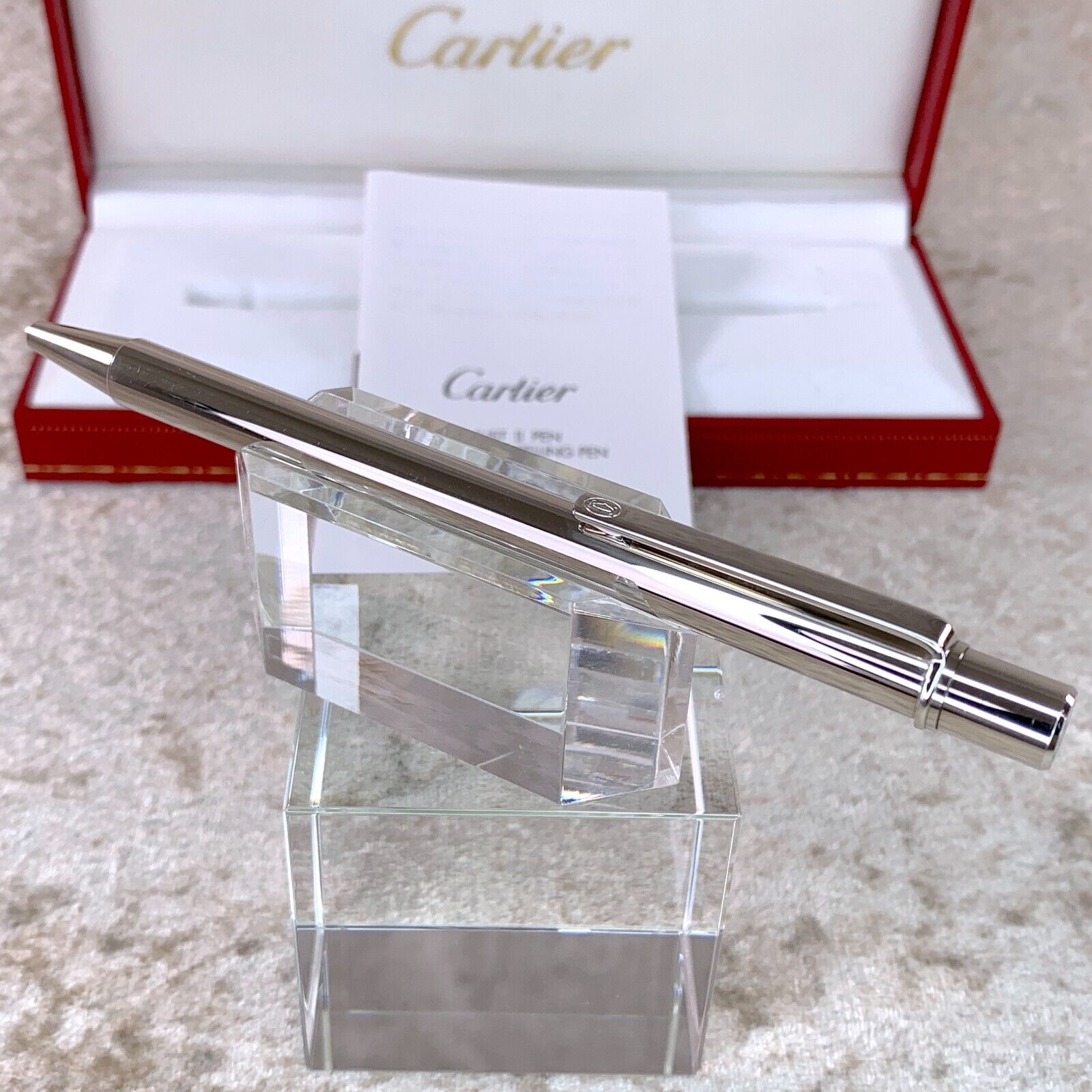 Authentic Cartier Ballpoint Pen must 2 Platinum Mirror Finish with Case