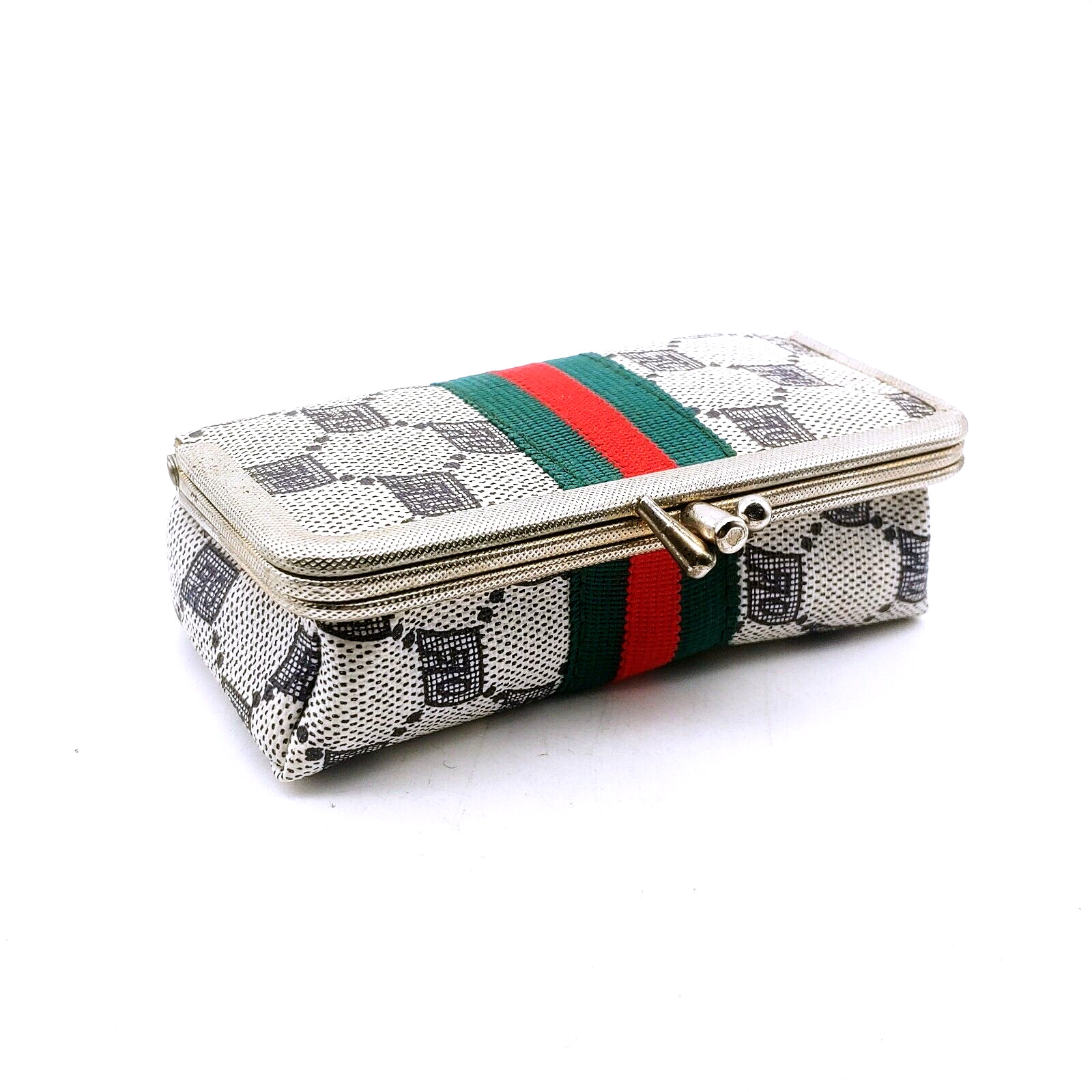 Vintage Sew Clutch Gucci Stripe Sewing Kit Travel Coin Purse Compact Manicure