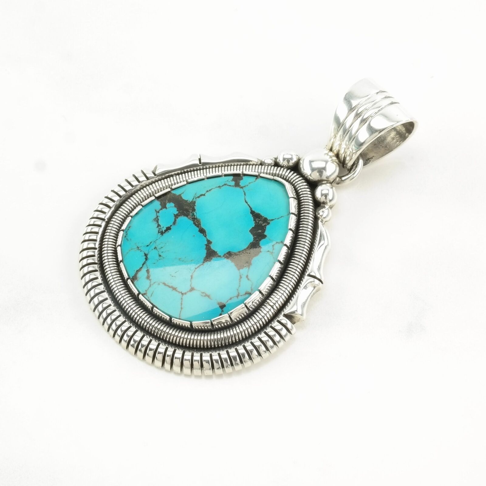 Vintage Native American Turquoise Teardrop Sterling Silver Pendant