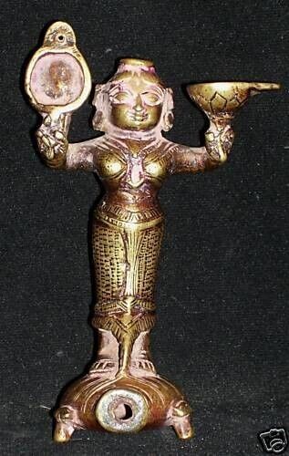 Old Indian Brass Lady Figure Make up Bottle Container Mirror On Turtle bottle #