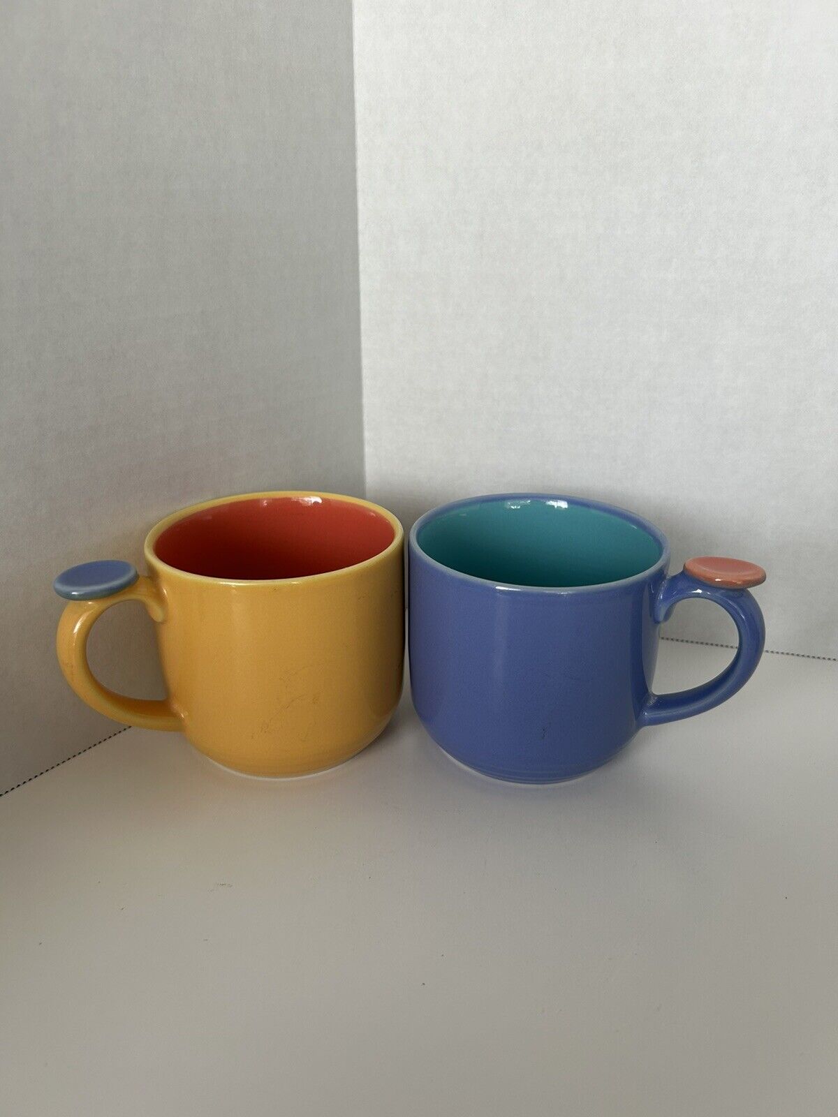 Vintage 80s Lindt Stymeist Colorways Thumbprint Mugs Set of 2 Yellow And Blue
