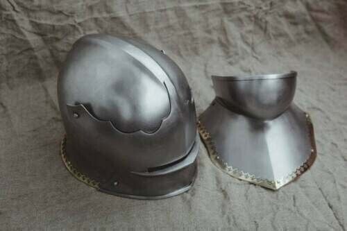 Medieval Custom SCA 16 Gauge Steel Helmet Combat Sallet Helmet With Bevor
