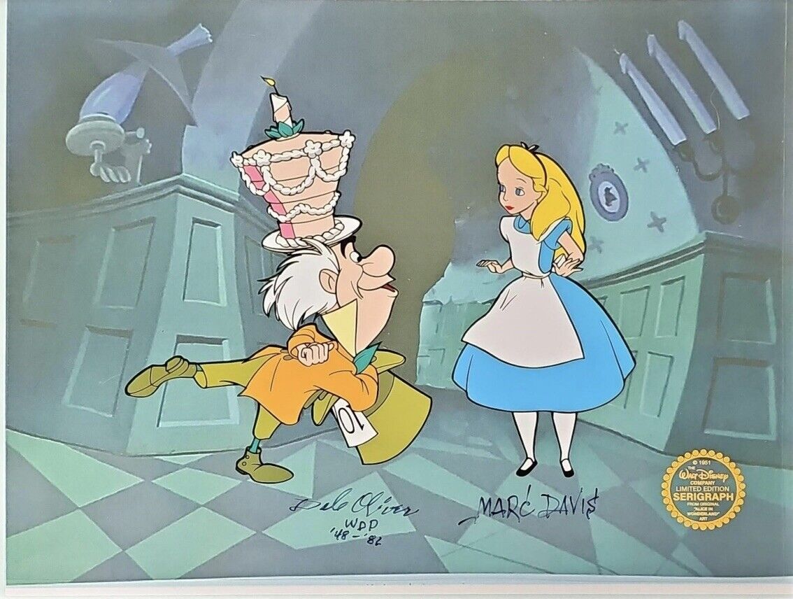 Disney Alice in Wonderland Sericel SIGNED Dale Oliver Marc Davis 11x14 Cel COA