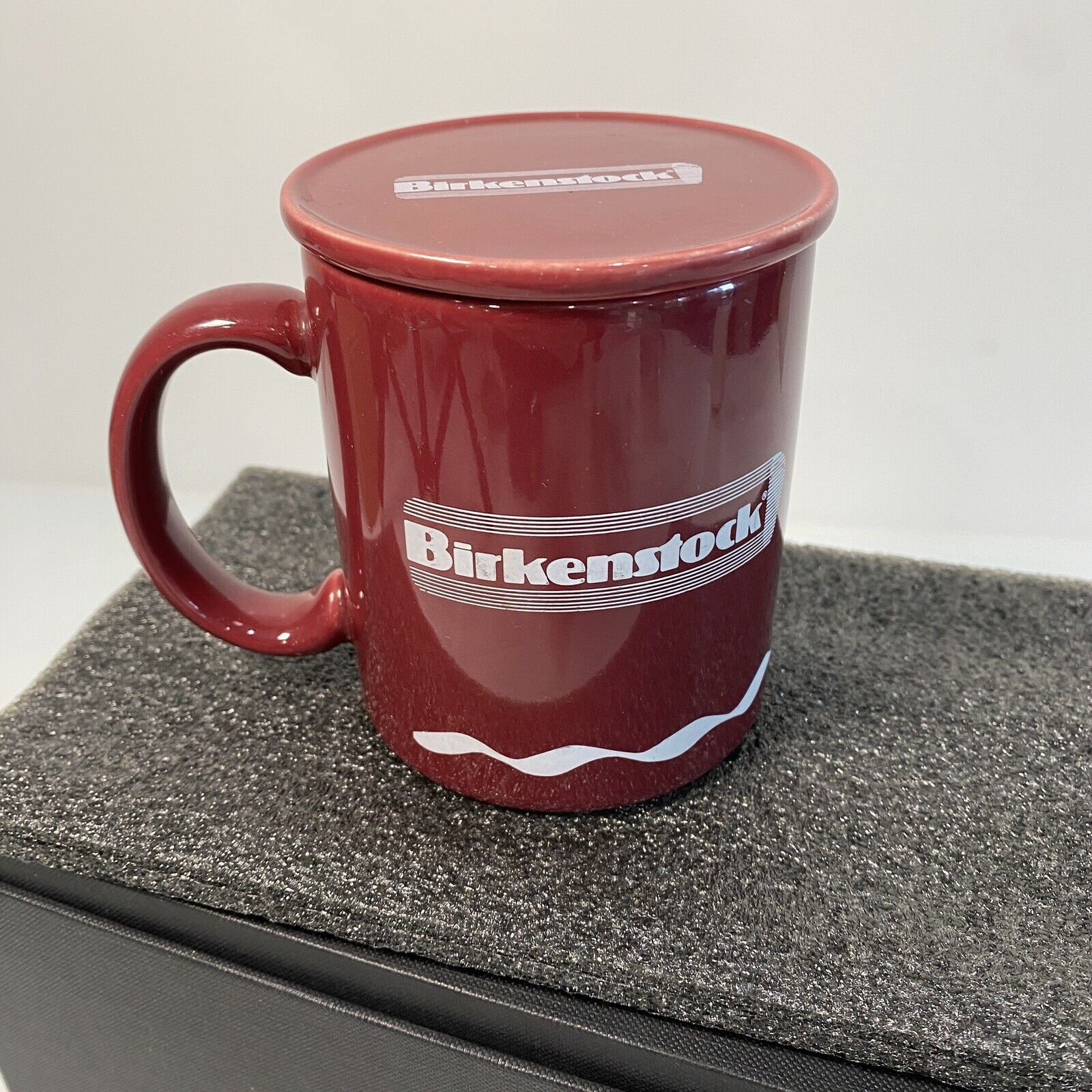 Vintage Birkenstock Red White Mug Lid Coaster Advertising Retro