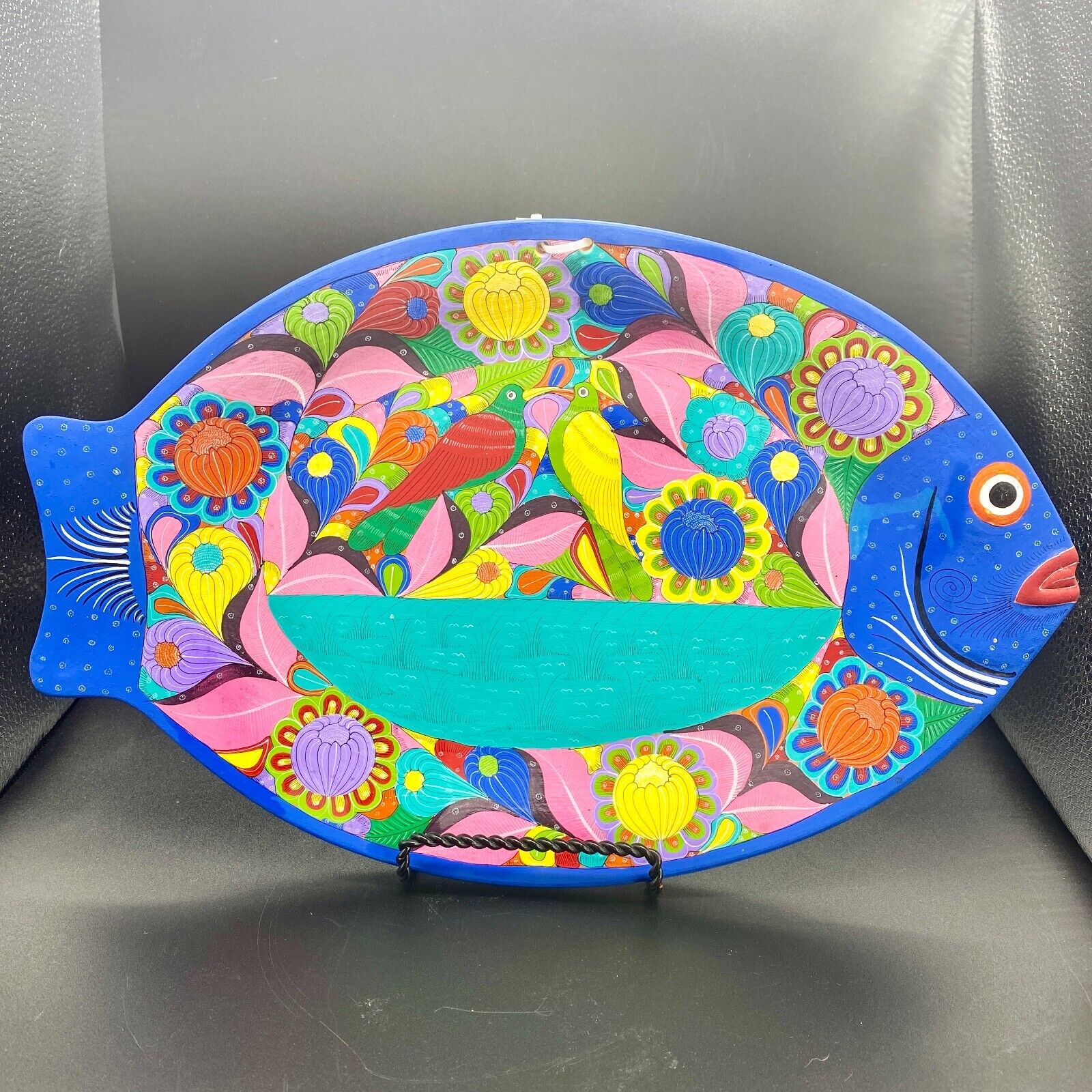 Authentic Folk Art Pottery Fish Platter Wall Art Signed Roberto Huatulco Mexico